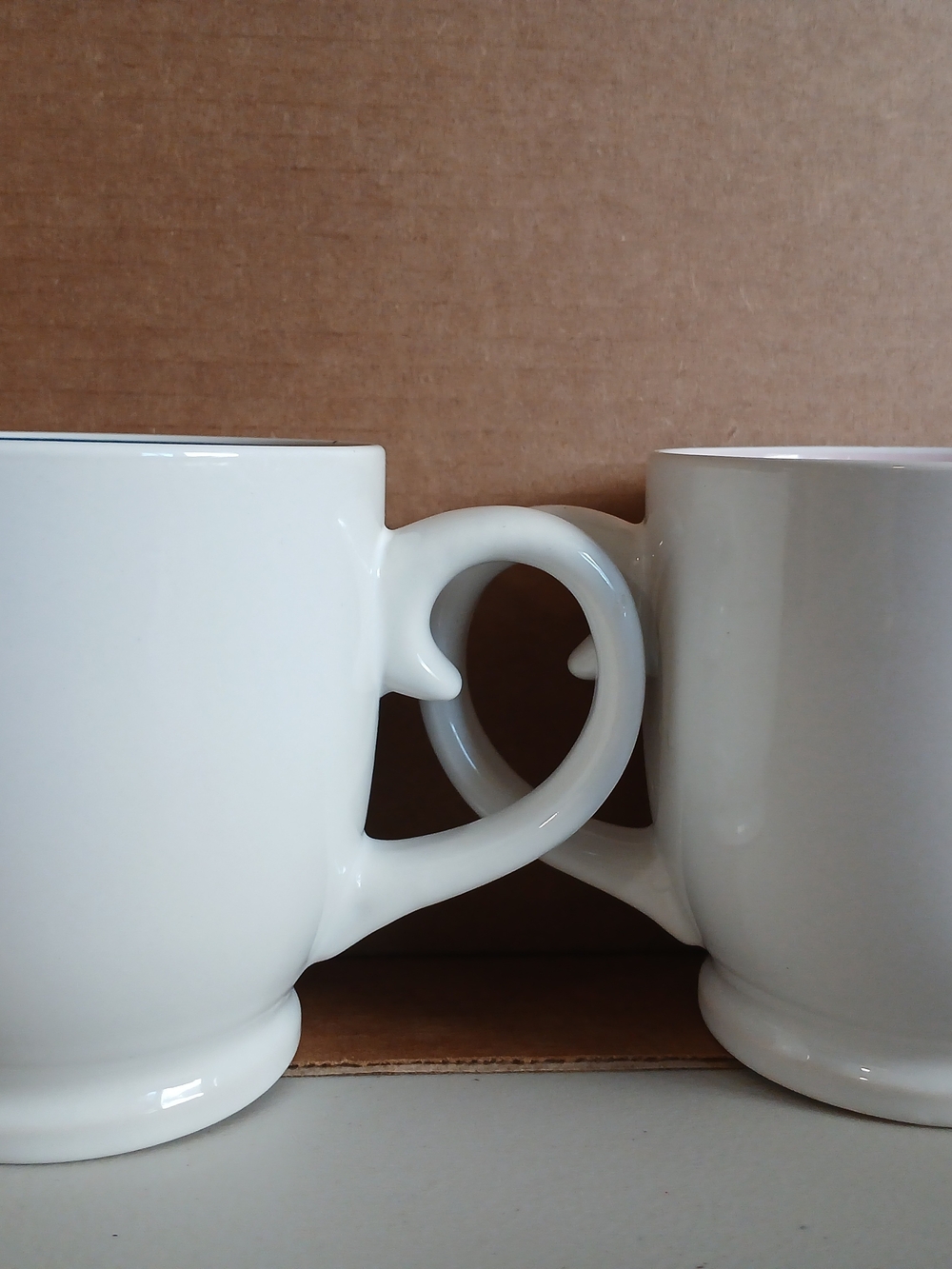 His & Hers Coffee Mugs Set of 2 – Hello Handsome & Hello Beautiful Heart Handles - Picture 2 of 7